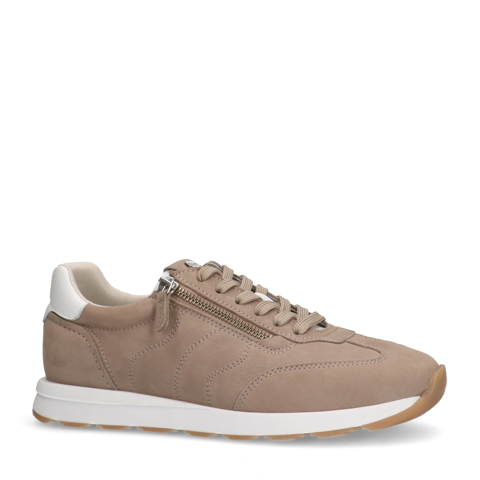 Taupe nubuck sneakers met rits