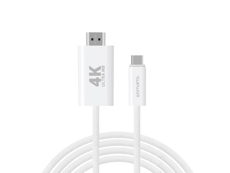 4smarts Kabel 4K 60Hz USB Type-C - HDMI, 2 m USB-C auf HDMI Kabel 2m weiss, 4K-Unterstützung, Case Friendly