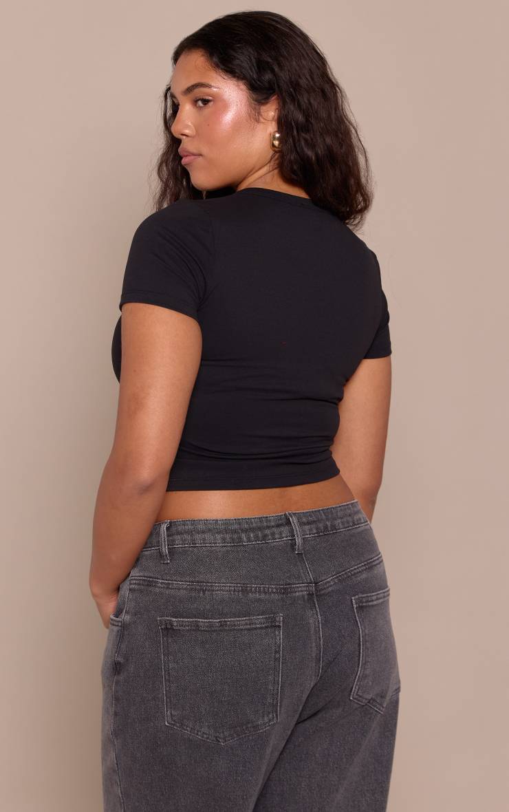 Noir T-shirt Shape À Manches Courtes Sculptant Avec Soutien-gorge Intégré