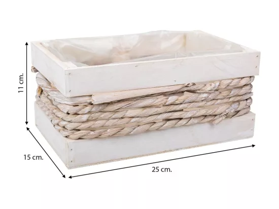 Panier en bois et corde blanc 25x15x11/20h