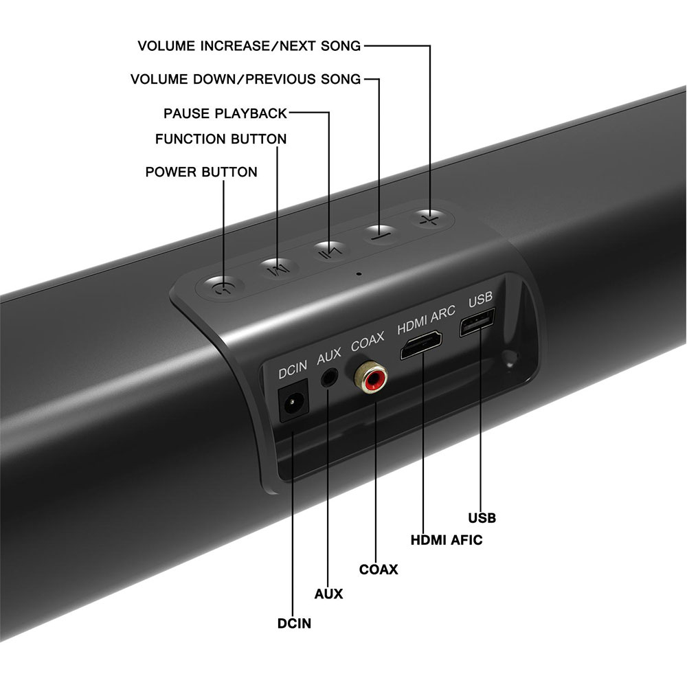 (50W) S20L Bluetooth 5.0 Stereo Soundbar Heimkino TV Lautsprecher / USB / Aux-In / Coax-In / HDMI   Fernbedienung - Schwarz