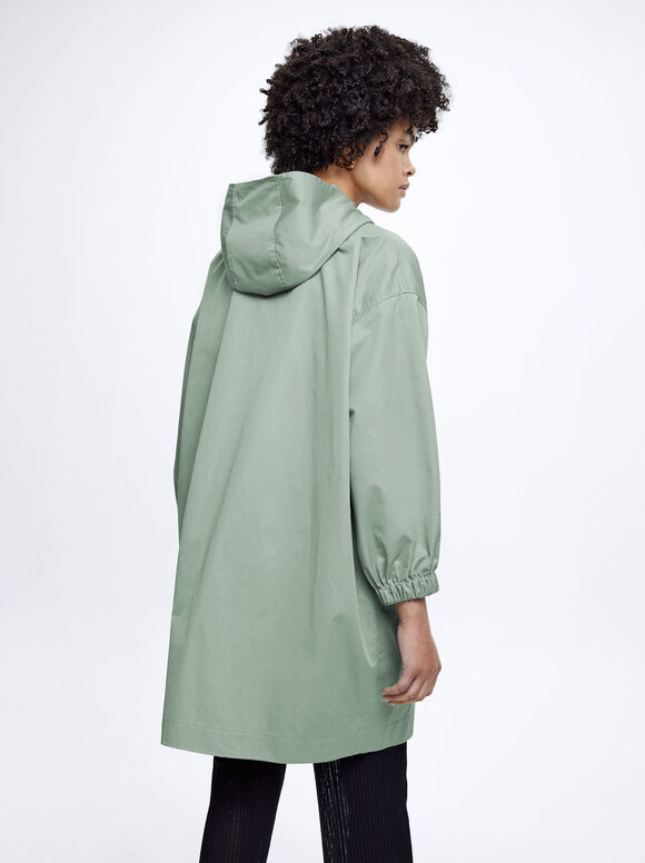 Parka com bolsos e capuz - Verde