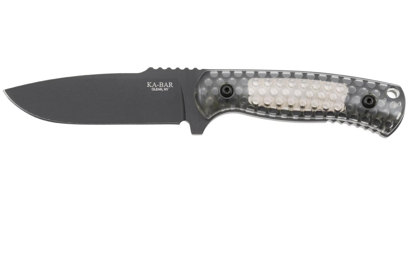 KA-BAR Cool Name 7700, Black 1095 Cro-Van Drop Point, Transparent Honeycomb Smoke Polycarbonate, vaststaand mes, Les George design