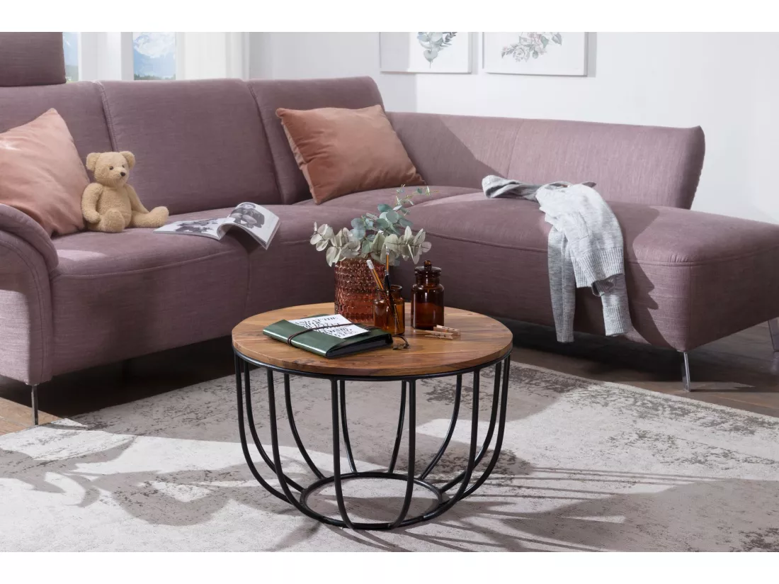 Table Basse Bois Massif Métal 60x39x60 cm Table d'appoint Table de salon