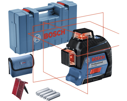 Bosch Professional GLL 3-80 lijnlaser inclusief 4 x AA batterijen, laserrichtplaat in gereedschapskoffer