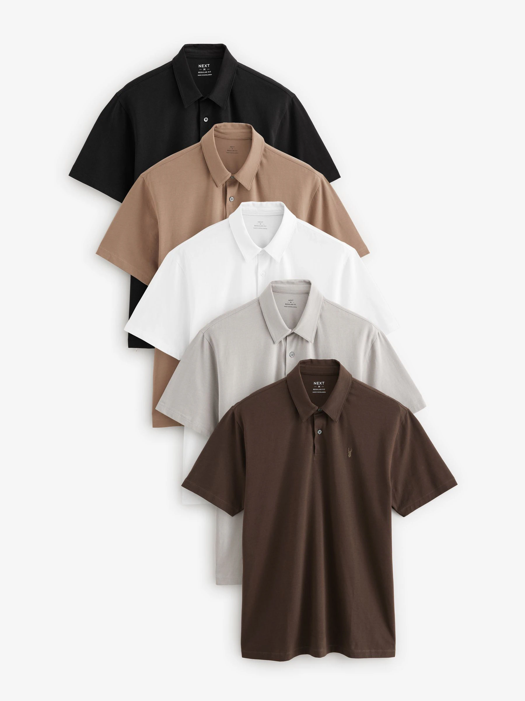 Naturel/eenkleurig - Normale Pasvorm - Set van 5 jersey poloshirts met korte mouwen
