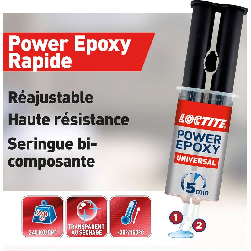 Colle Power Epoxy Rapide 5 minutes, invisible Loctite -  Tube de 11 ml