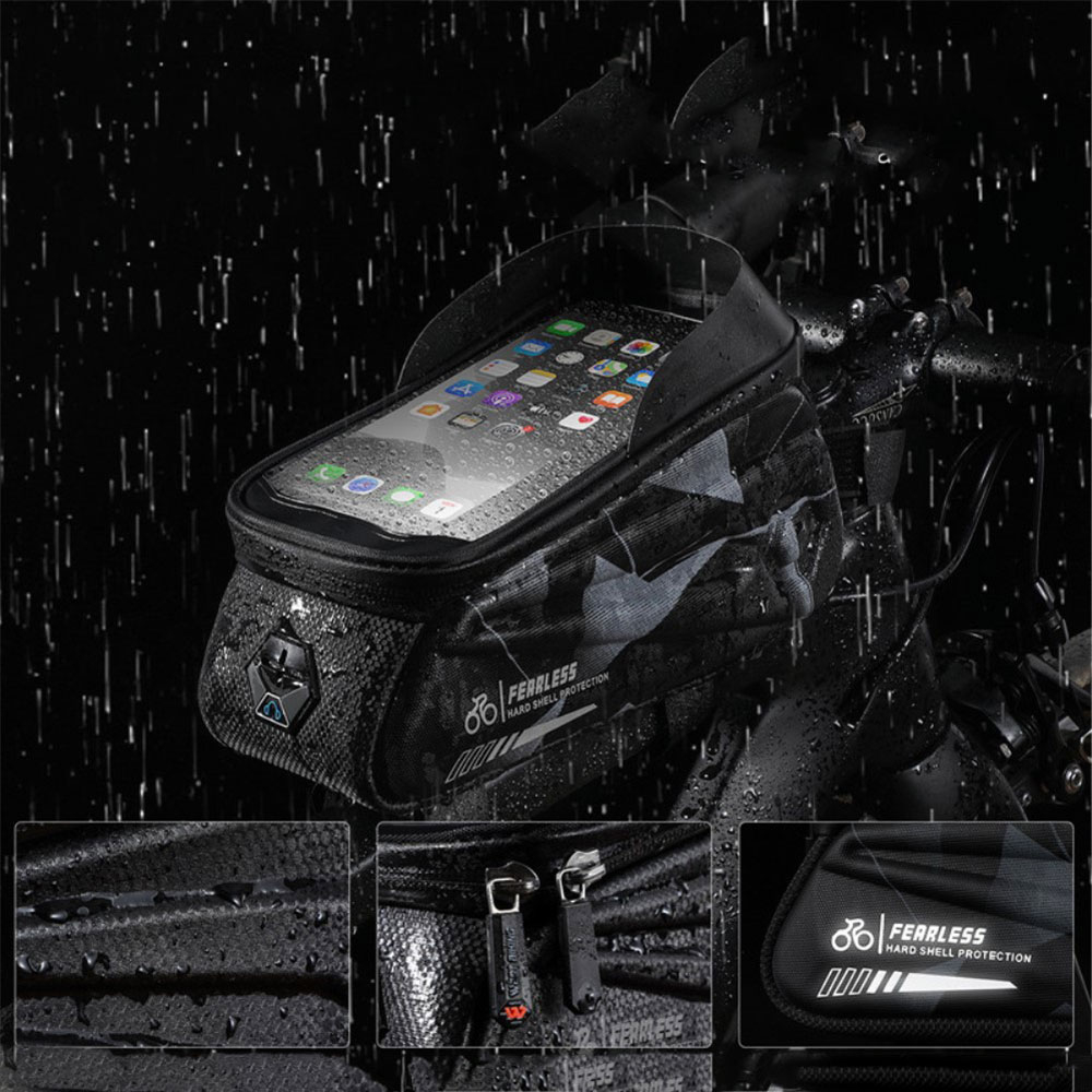 Spritzwasserfeste Gravel Bike Velo Bikepacking Smartphone Tasche für den Fahrrad Rahmen (bis 7