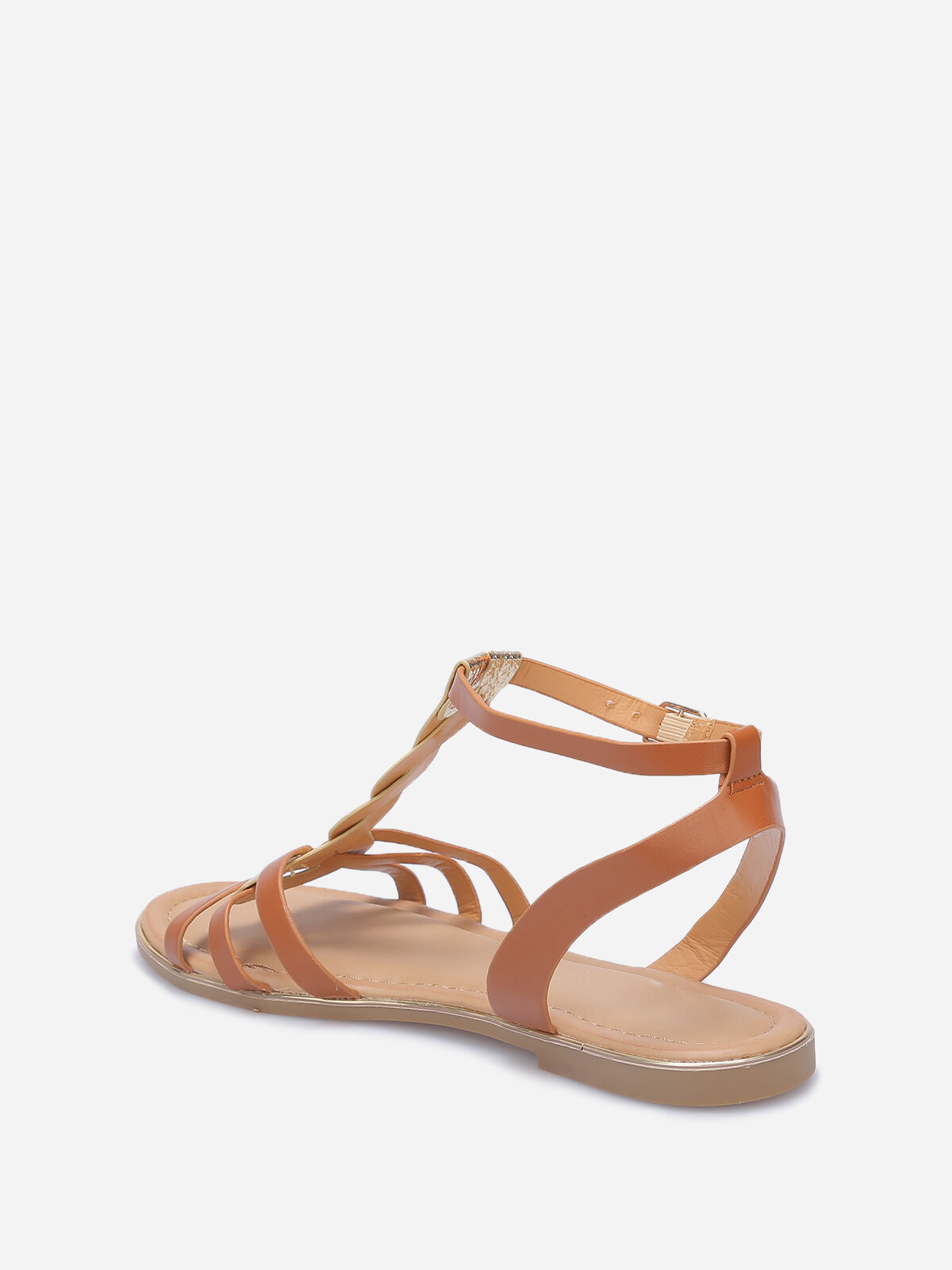 Nu-pieds à brides tressées style écailles- Camel