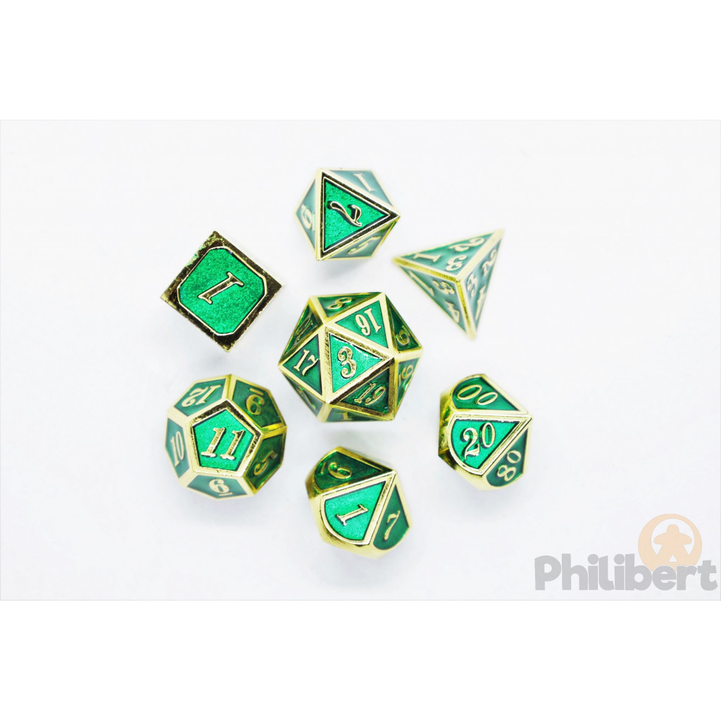 Set de 7 Dés JDR métalliques - Enamel and Gold