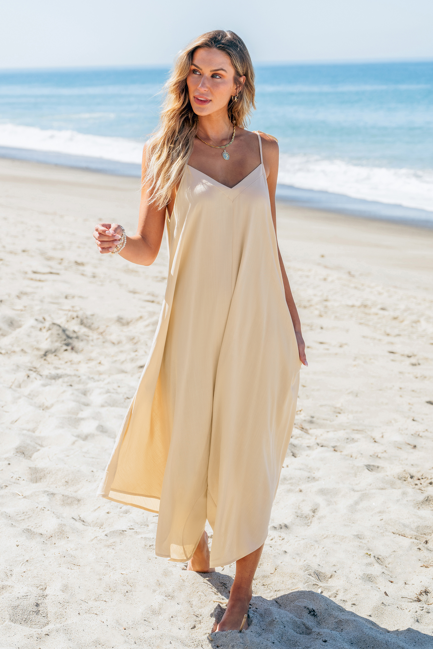 Combinaison ample à nouer à l'épaule beige