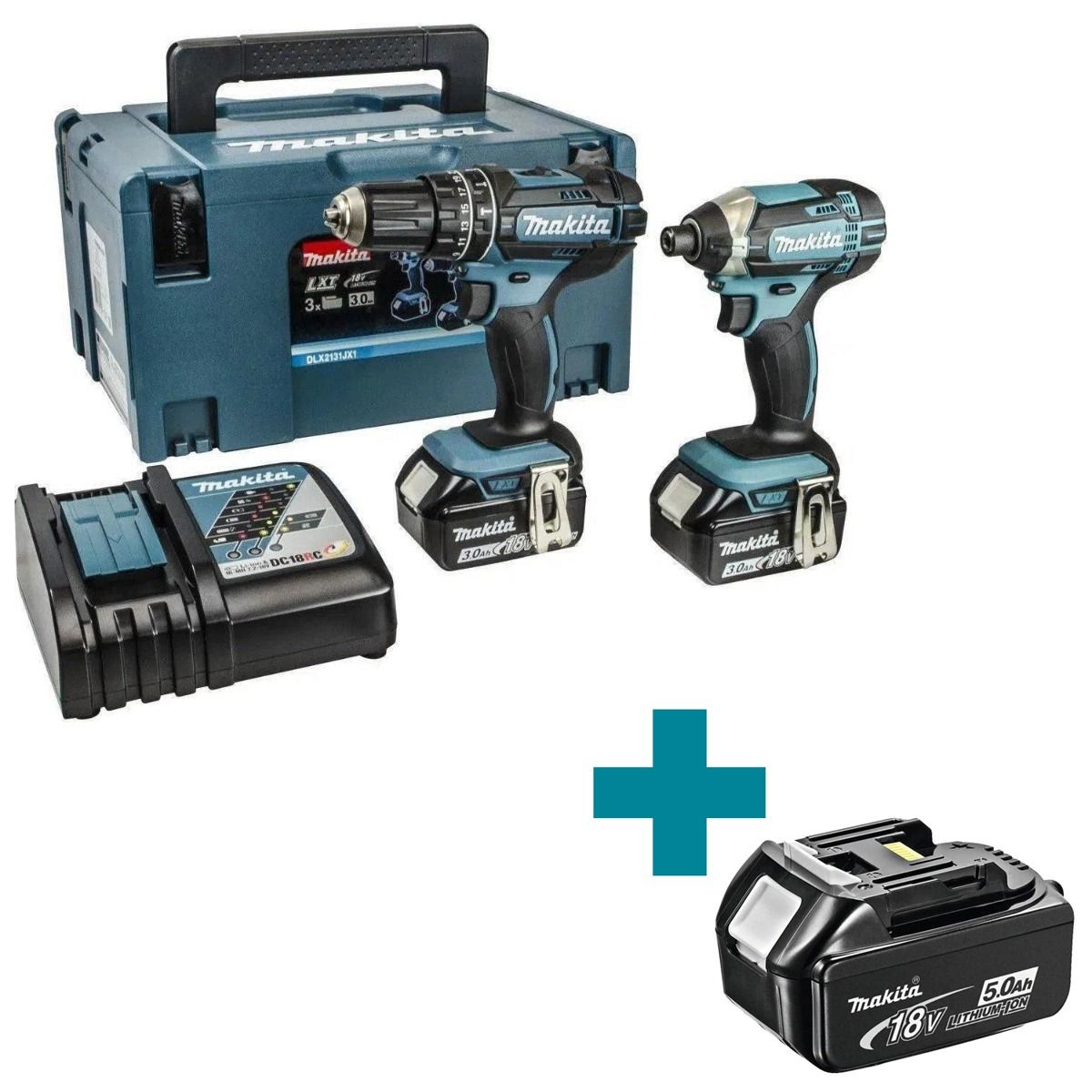 Makita DLX2131TJ Accu Combiset 2-delig (DHP482   DTD152) 18V 5.0Ah in Mbox