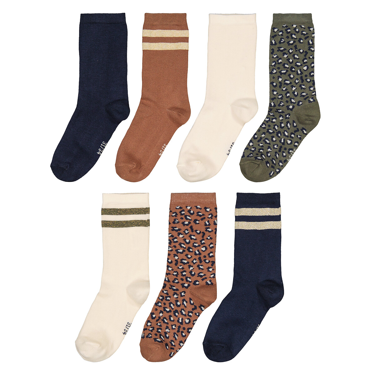 COLEÇÃO LA REDOUTE<br>Conjunto de 7 pares de meias, listradas e com estampa de leopardo