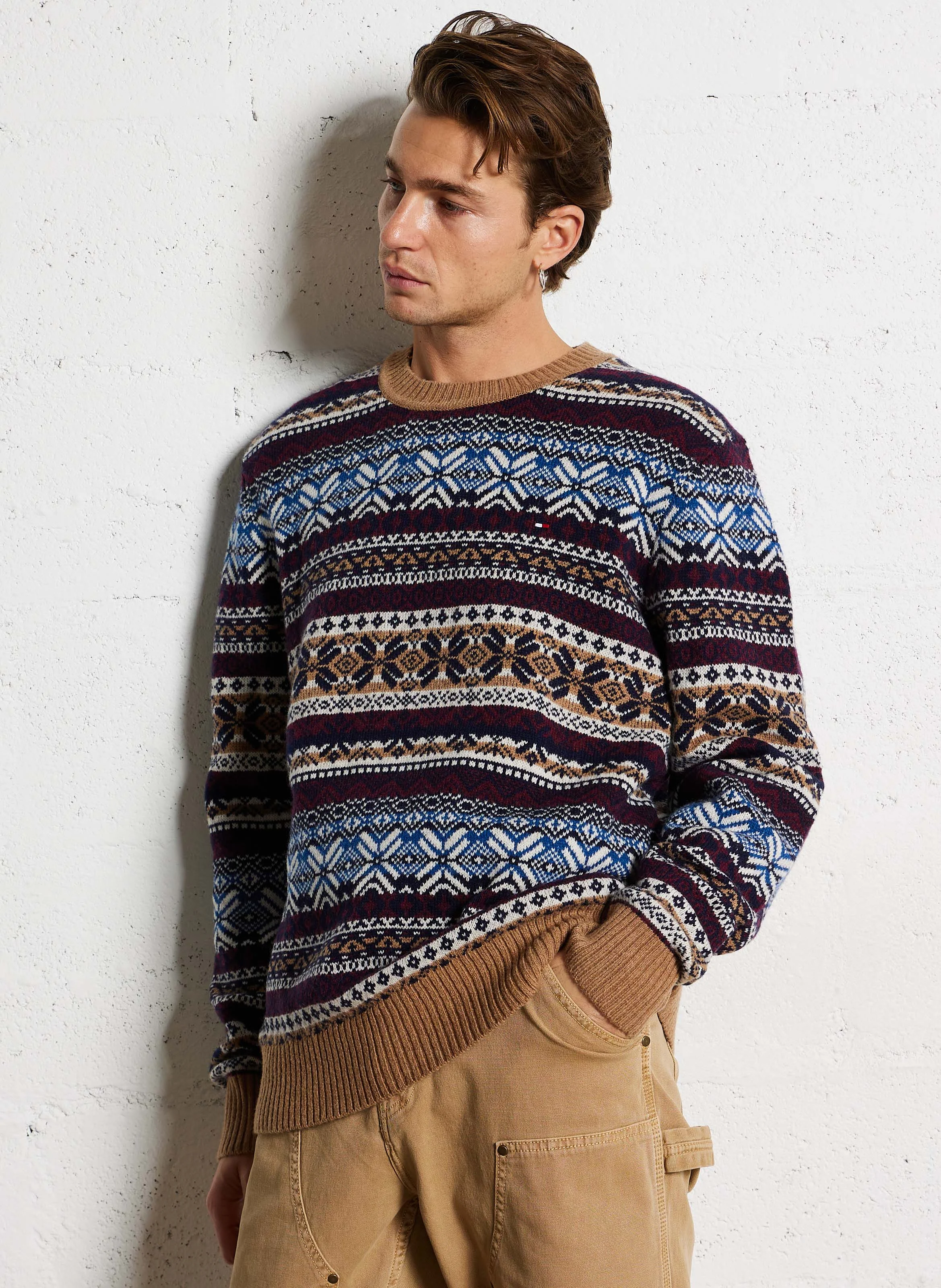 Pull droit col rond en laine mélangée | Marron
