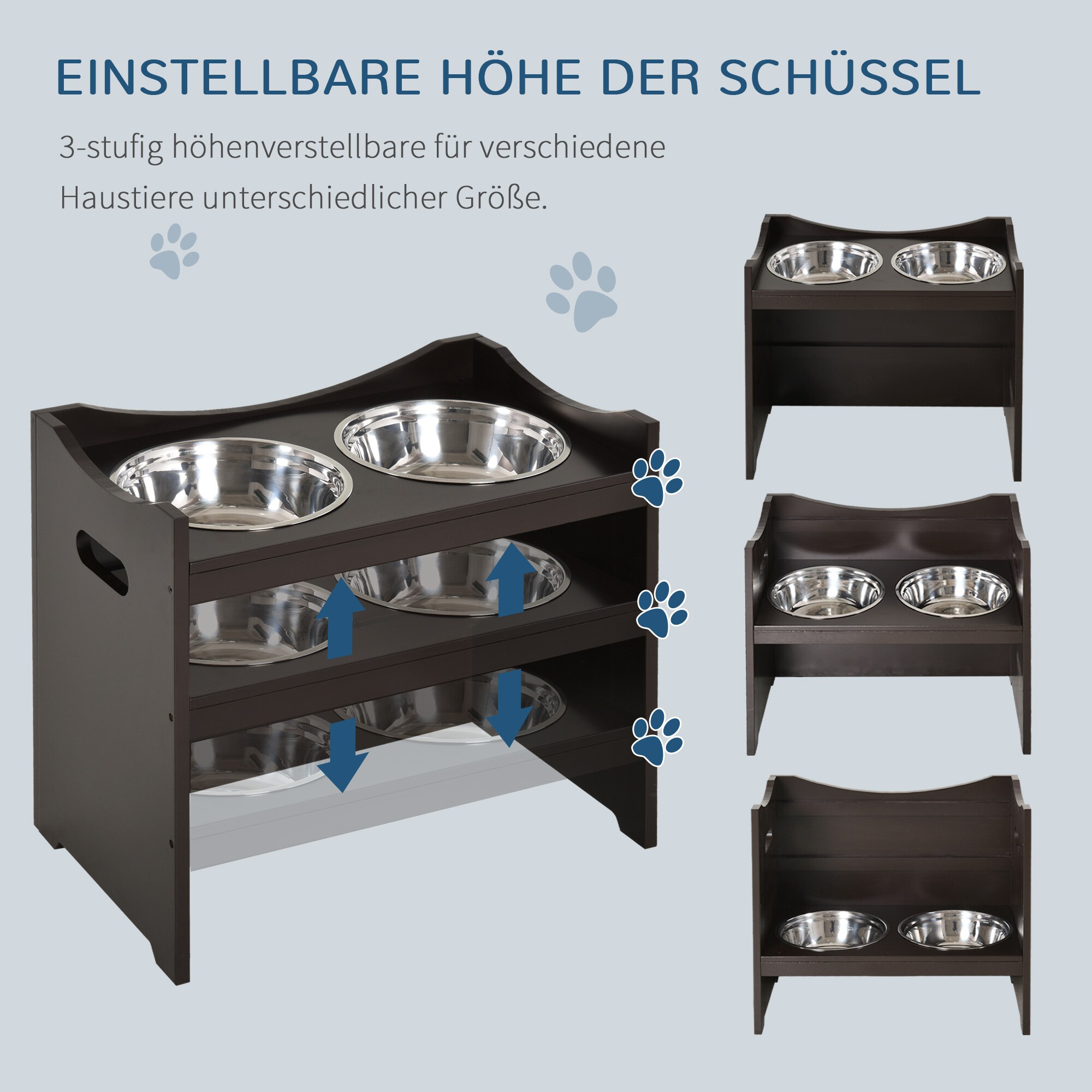 PawHut Futterstation höhenverstellbar dunkelbraun 54 x 31,5 x 47 cm (BxTxH)
