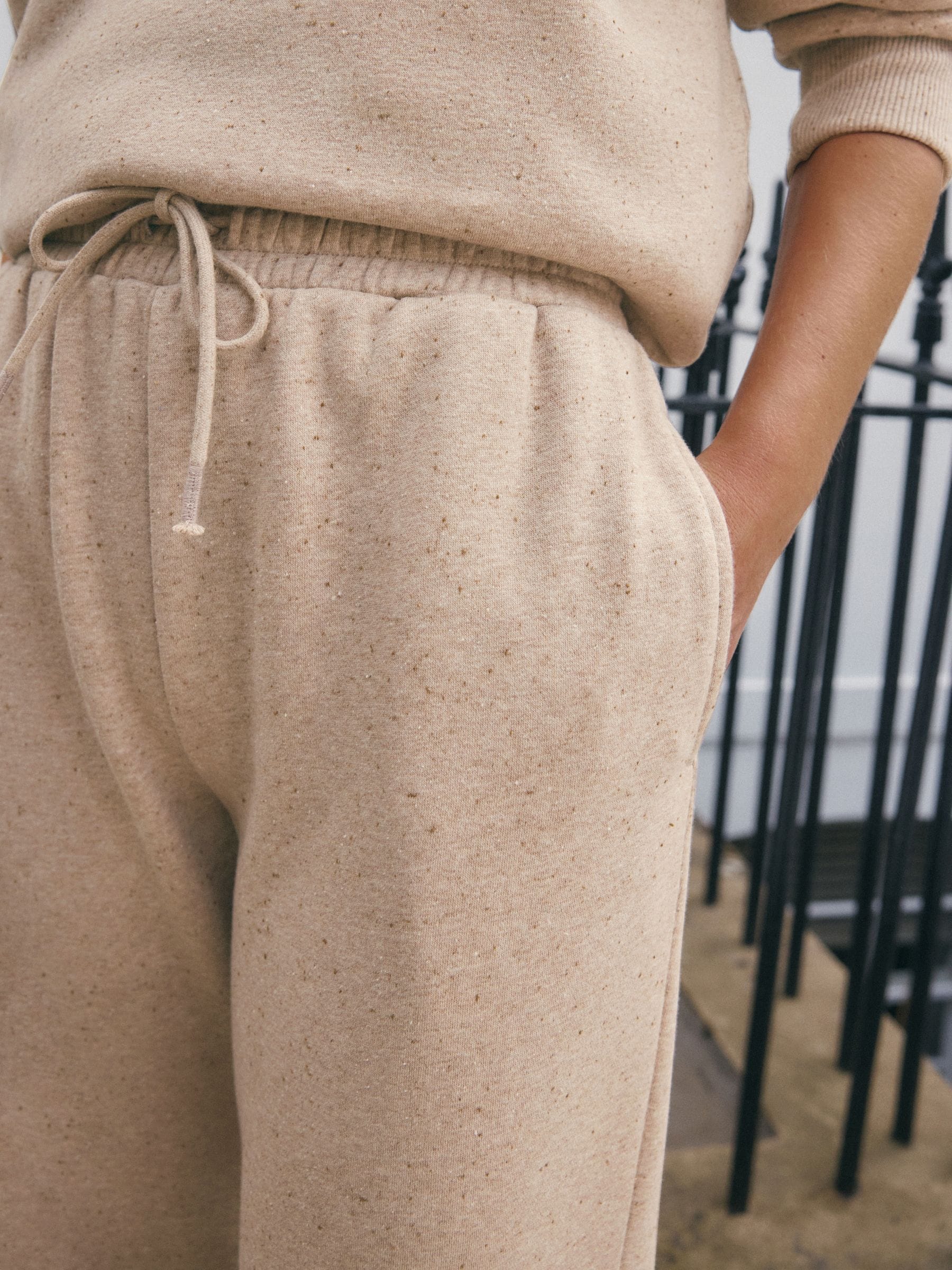 Neutral Neppy Textured - Essential Wide Leg Jersey Joggers