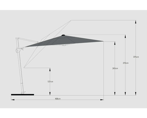 Soluna Calais zweefparasol 350 x H 270 cm inclusief parasolvoet en beschermhoes