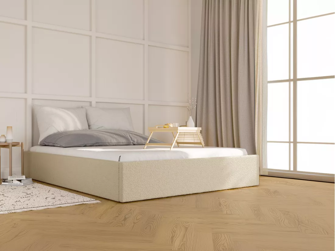 Sommier coffre 160 x 200 cm en tissu bouclette - Beige - PONTOS de YSMÉE