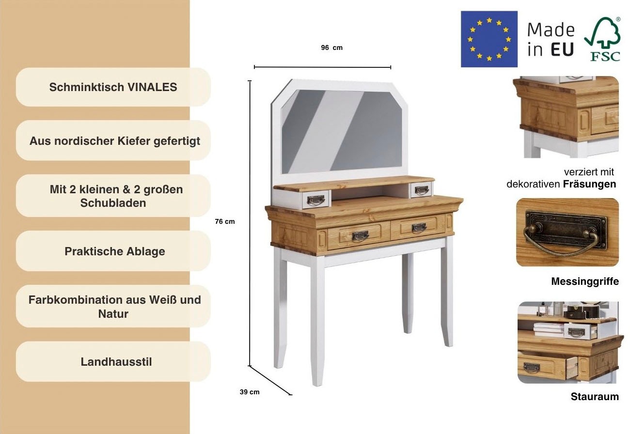 Home affaire Schminktisch »Vinales, Konsole für den Flur« Aus massiver Kiefer, mit Fräsungen