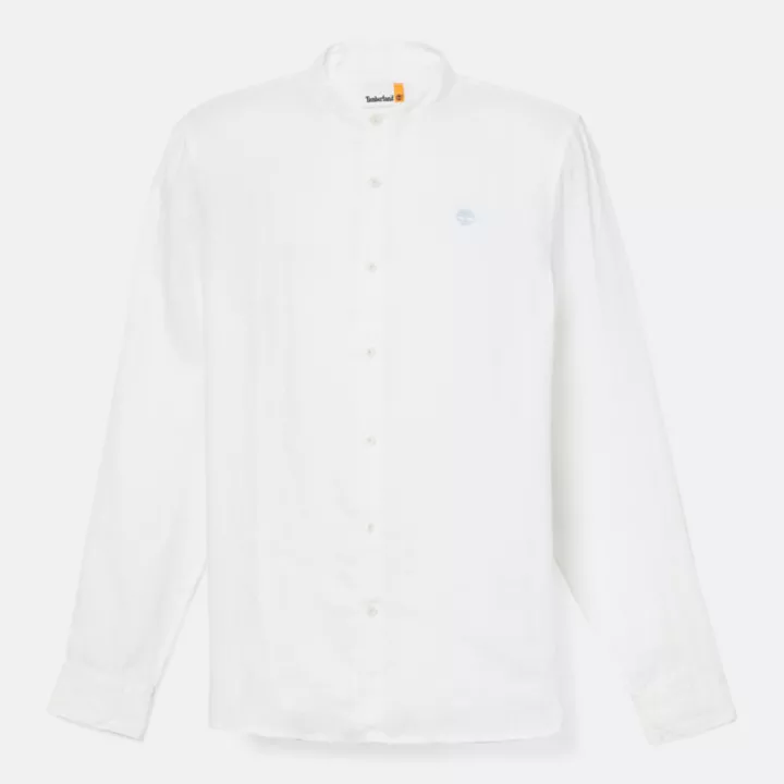 Chemise en lin Mill Brook à col Mao pour homme en blanc