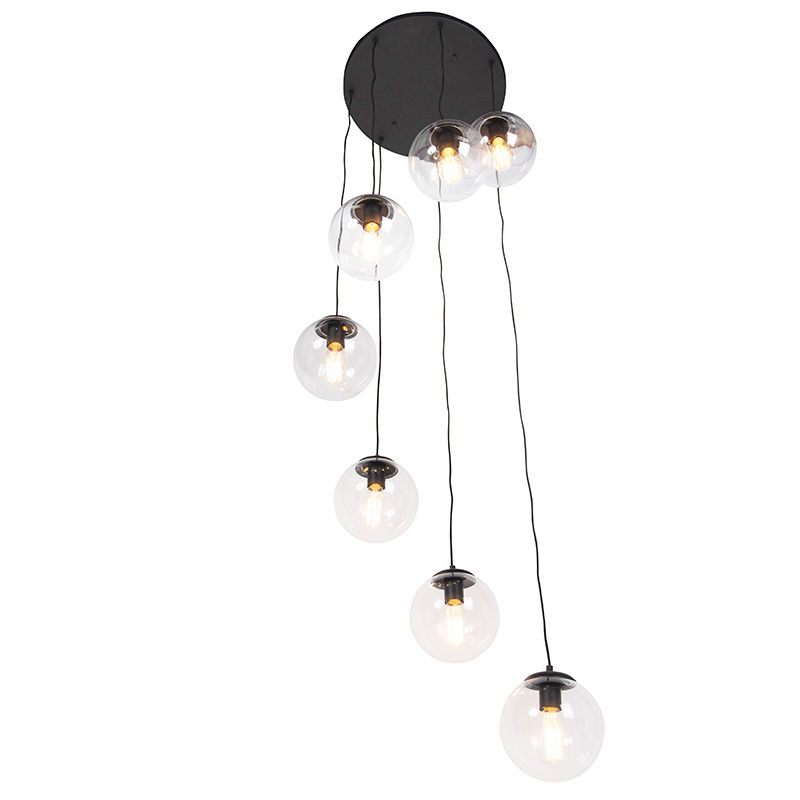 Art deco hanglamp zwart 7-lichts - Pallon