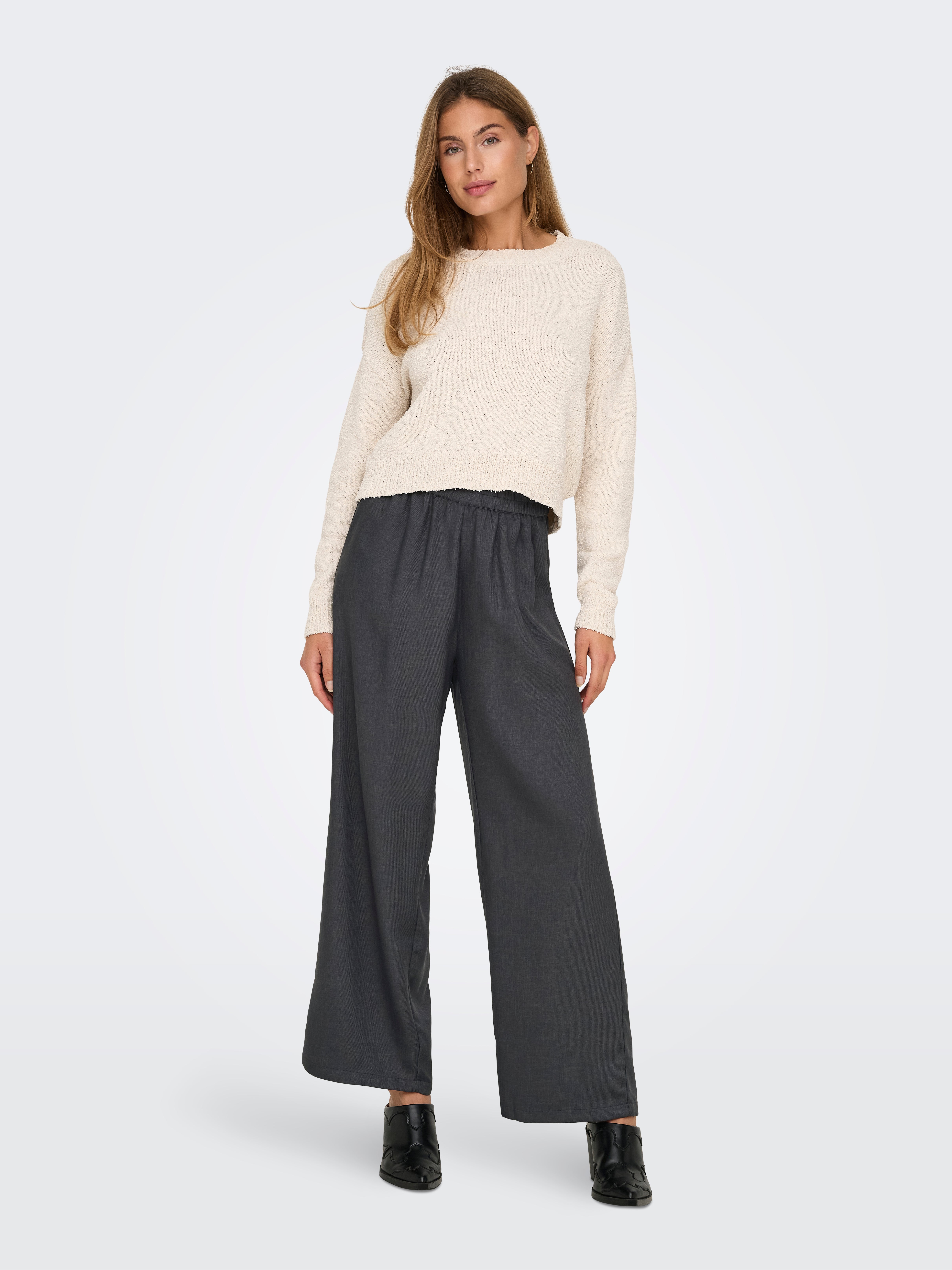ONLLULU Normal geschnitten Hose mit weitem Beinschnitt Dark Grey Melange