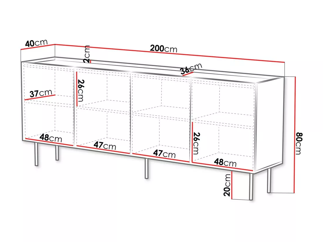 Buffet Mortali 101, Noir, 80x200x40cm, Stratifié|MDF
