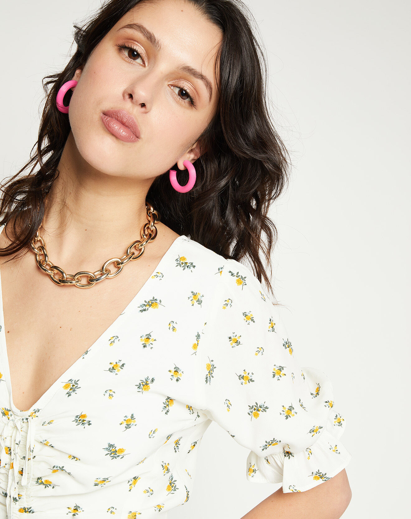 Faithfull the Brand Robe mini Palma imprimée fleurs écrue