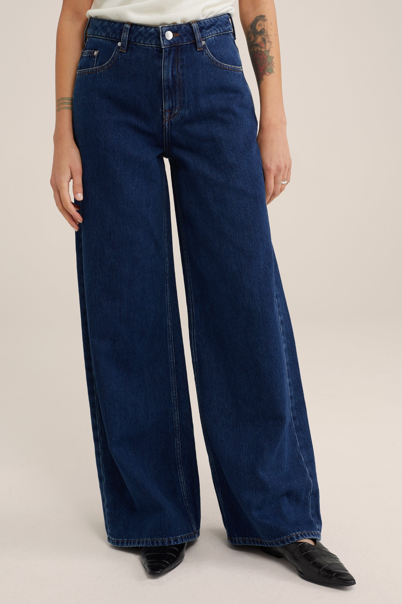 high rise wide leg jeans WE Studio Donkerblauw