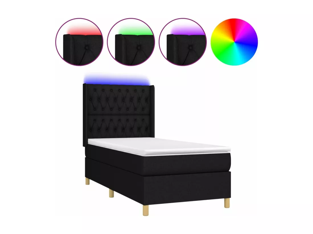Sommier tapissier avec matelas et LED Noir 90x190 cm Tissu