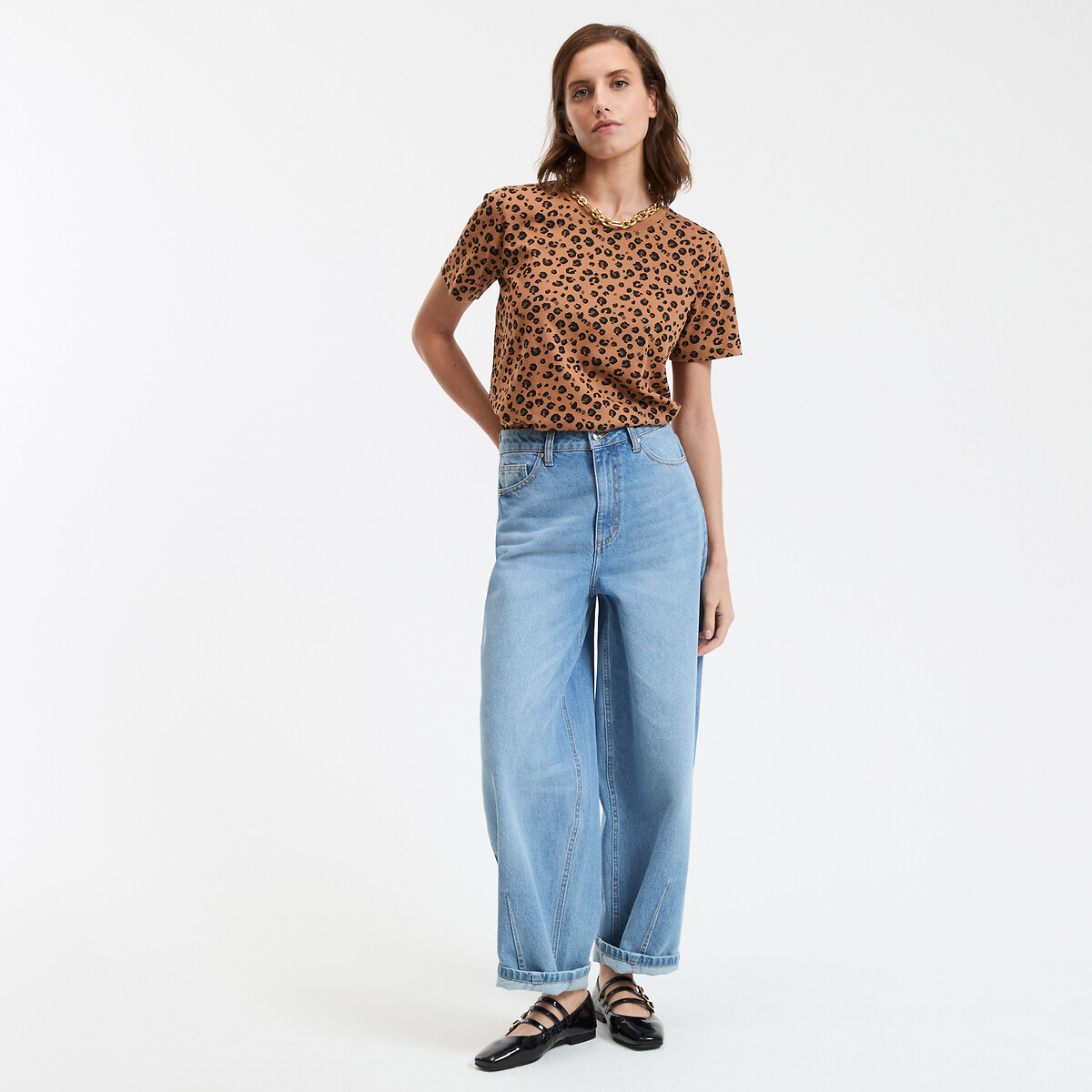 COLEÇÃO LA REDOUTE<br>Camiseta de manga curta com gola redonda e estampa de leopardo