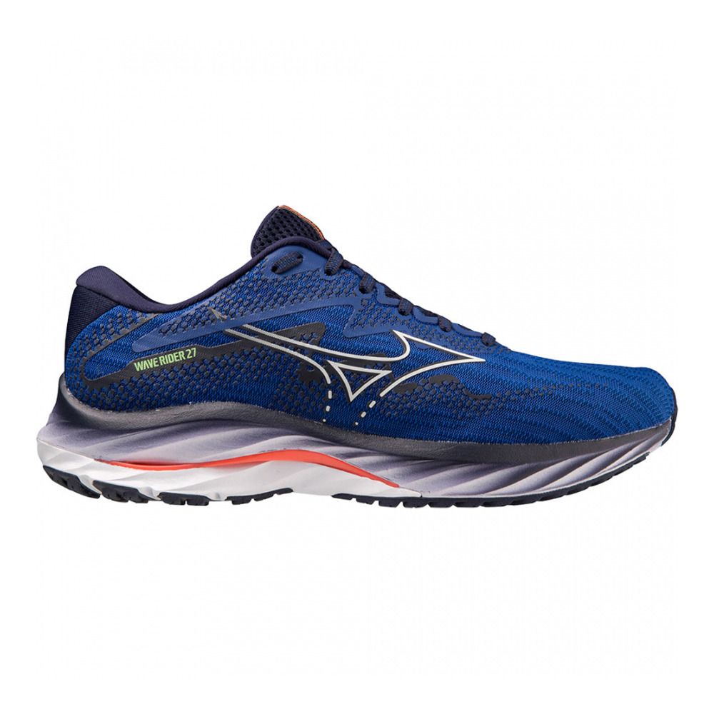 Mizuno WAVE RIDER 27 - Chaussures running Homme surf the web/white/neon flame