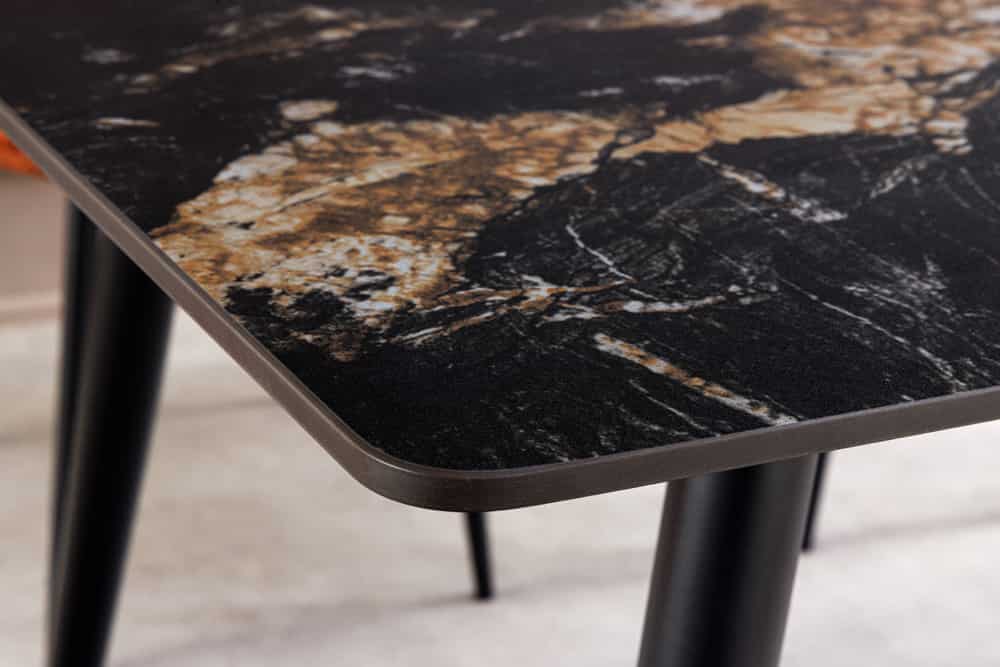 Moderner Esstisch MILANO 140cm schwarz gold sand Aurora Oro Keramik Metallgestell