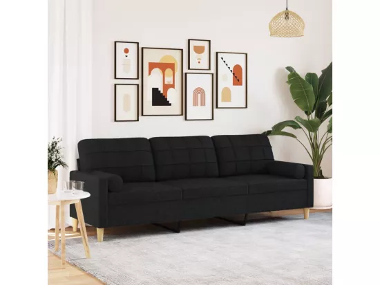 Canapé 3 places avec oreillers décoratifs noir 210 cm tissu