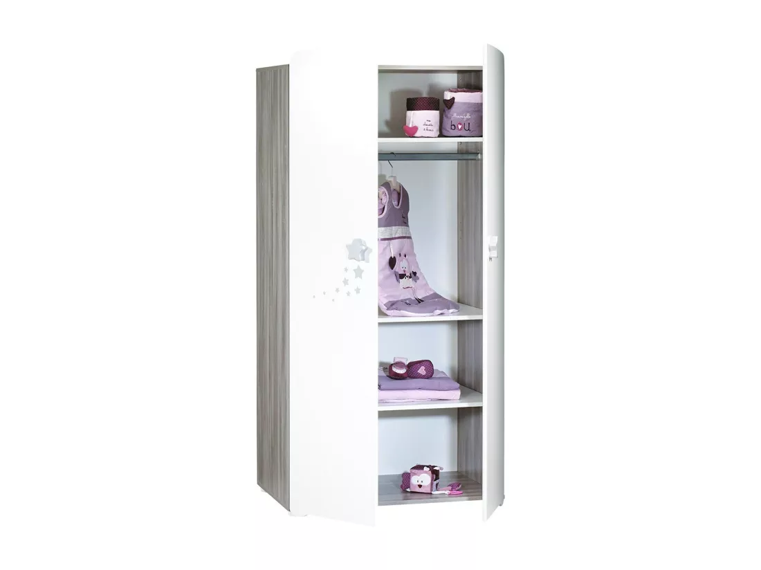 Armoire 2 portes bébé 175x85x56cm en bois blanc