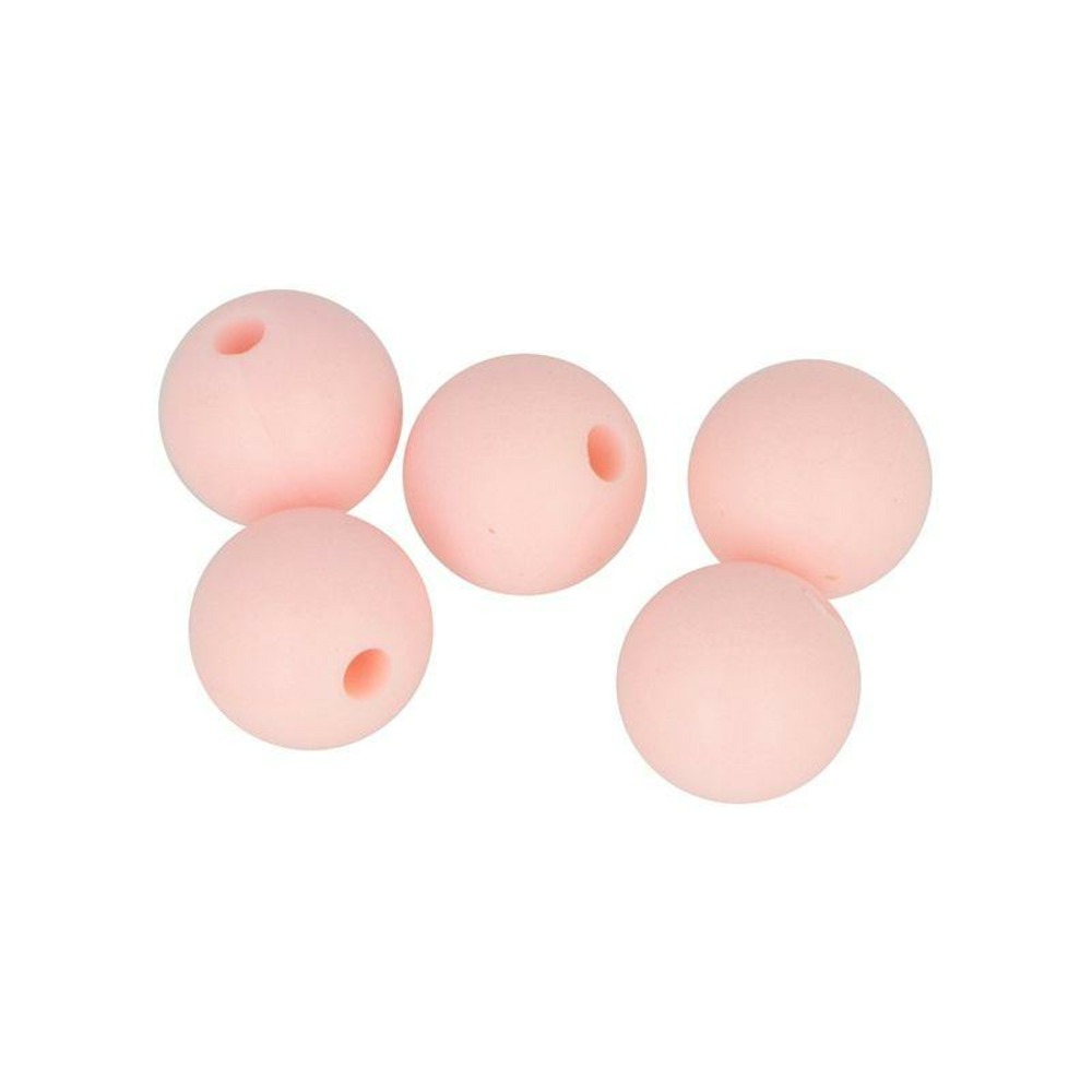 5 perles silicone rondes - 10 mm - rose poudré