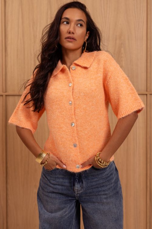 Oranje polo vest met korte mouwen