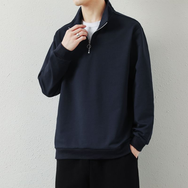 Lefitt - effen sweatshirt met halve rits