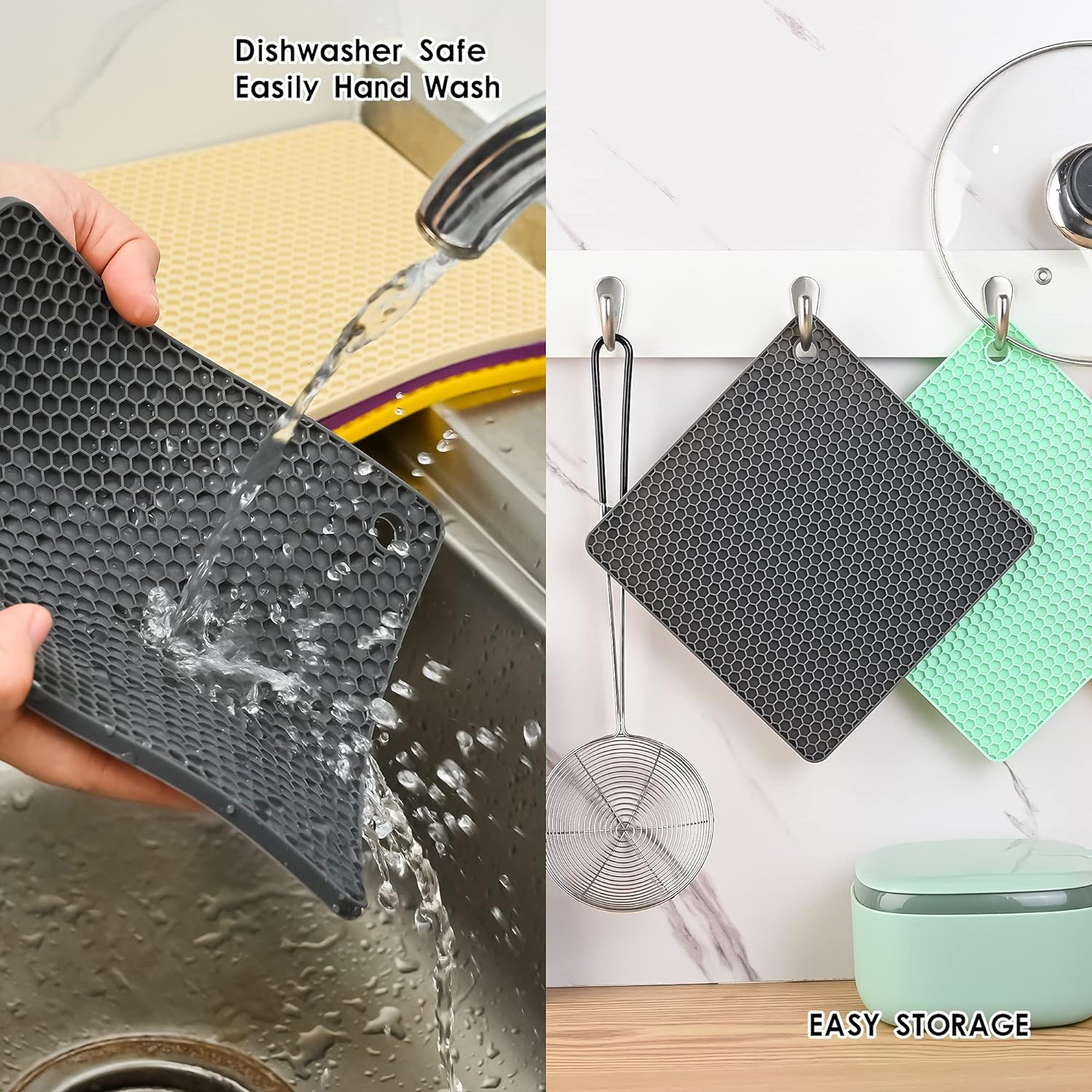 (18x18cm) Silikon Anti-Rutsch Pad Hitzebeständiger Küchen Untersetzer für Topf / Pfanne / Teller - Schwarz