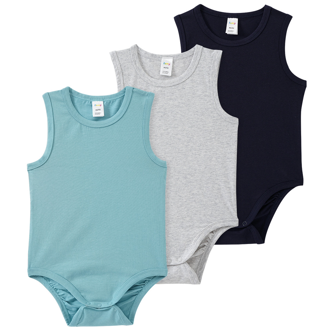 Famy 3 Baby Bodys in verschiedenen Farben salbei / dunkelblau