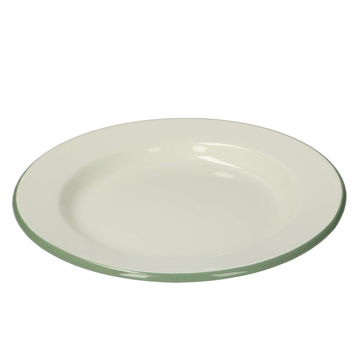Bord, emaille, groengrijs/wit, Ø 26 cm