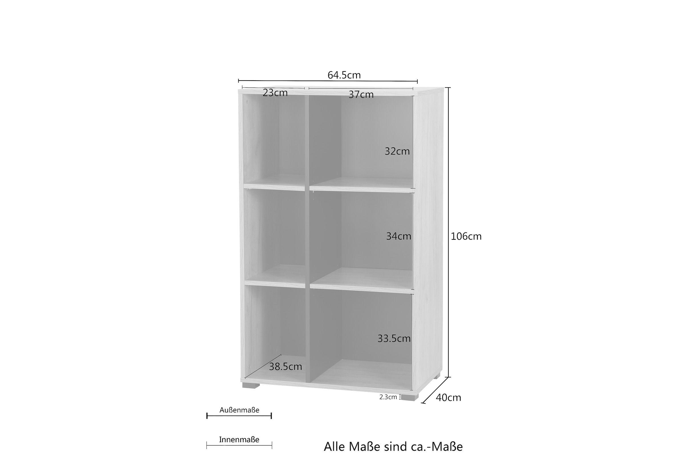 PLACES OF STYLE Aktenregal »Moid,« Bücherregal, Masse 64,5x40x106 cm, 6 Fächer für viel Stauraum
