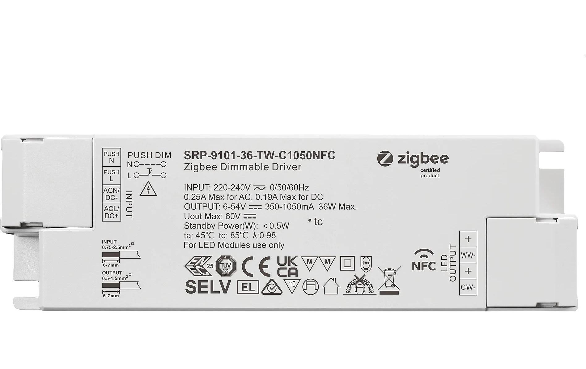 SR Zigbee 3.0 NFC Konverter Tunable White 36WLED-Treiber CC 350-1050mA mit NFC