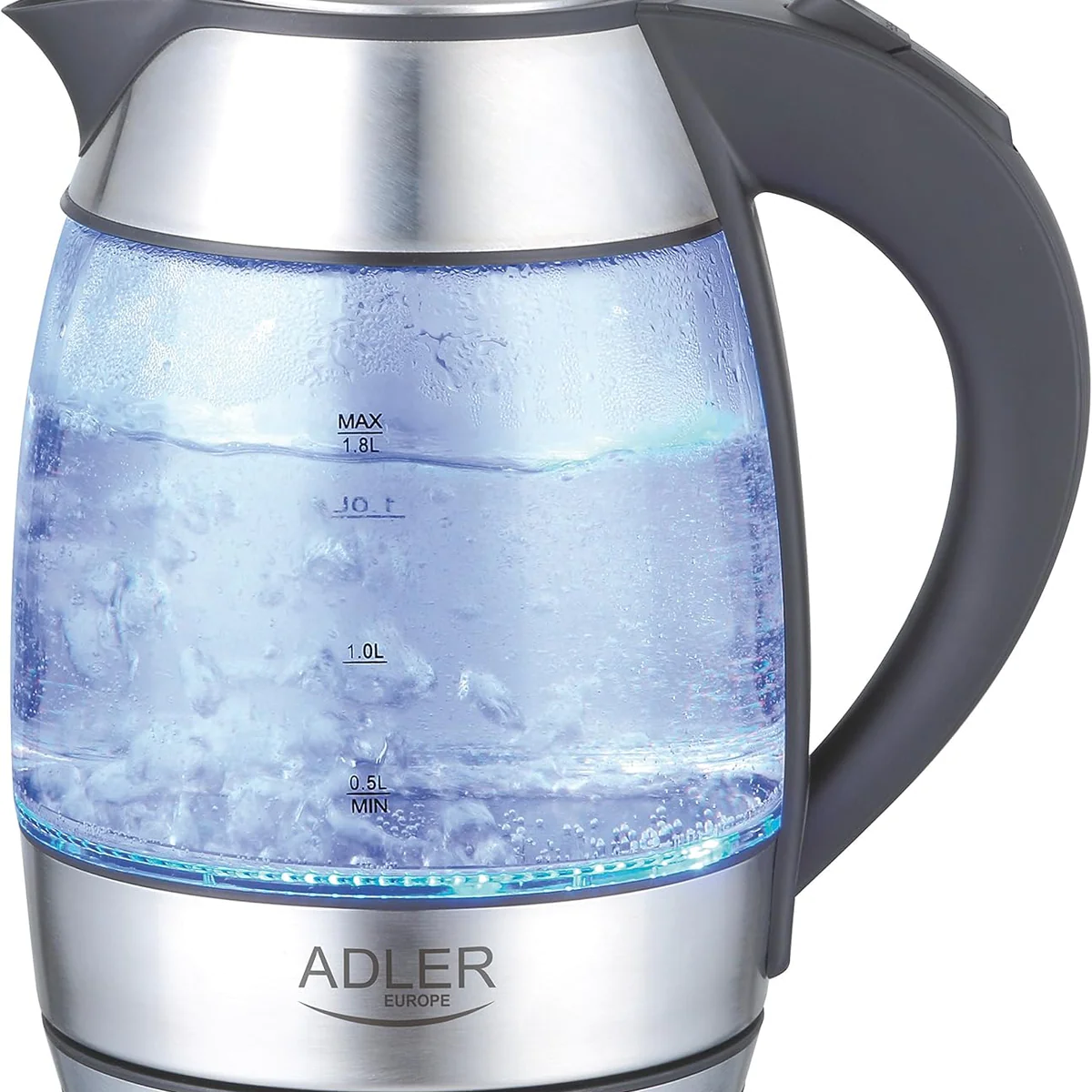 bouilloire électrique de 1,8L 2200W transparent gris noir Adler