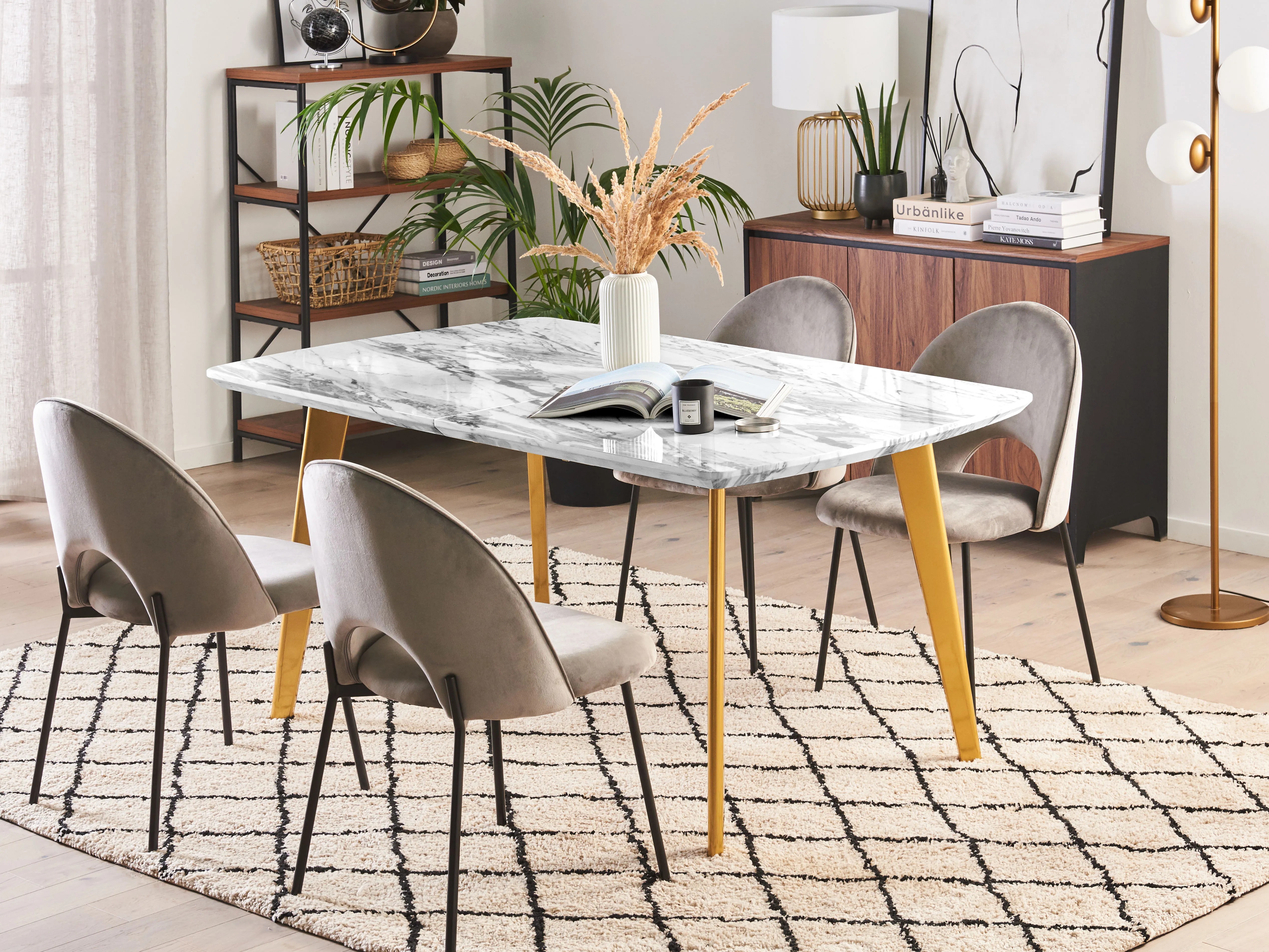 Eettafel uitschuifbaar MOSBY Marmer/goud 90 cm 160/200 cm