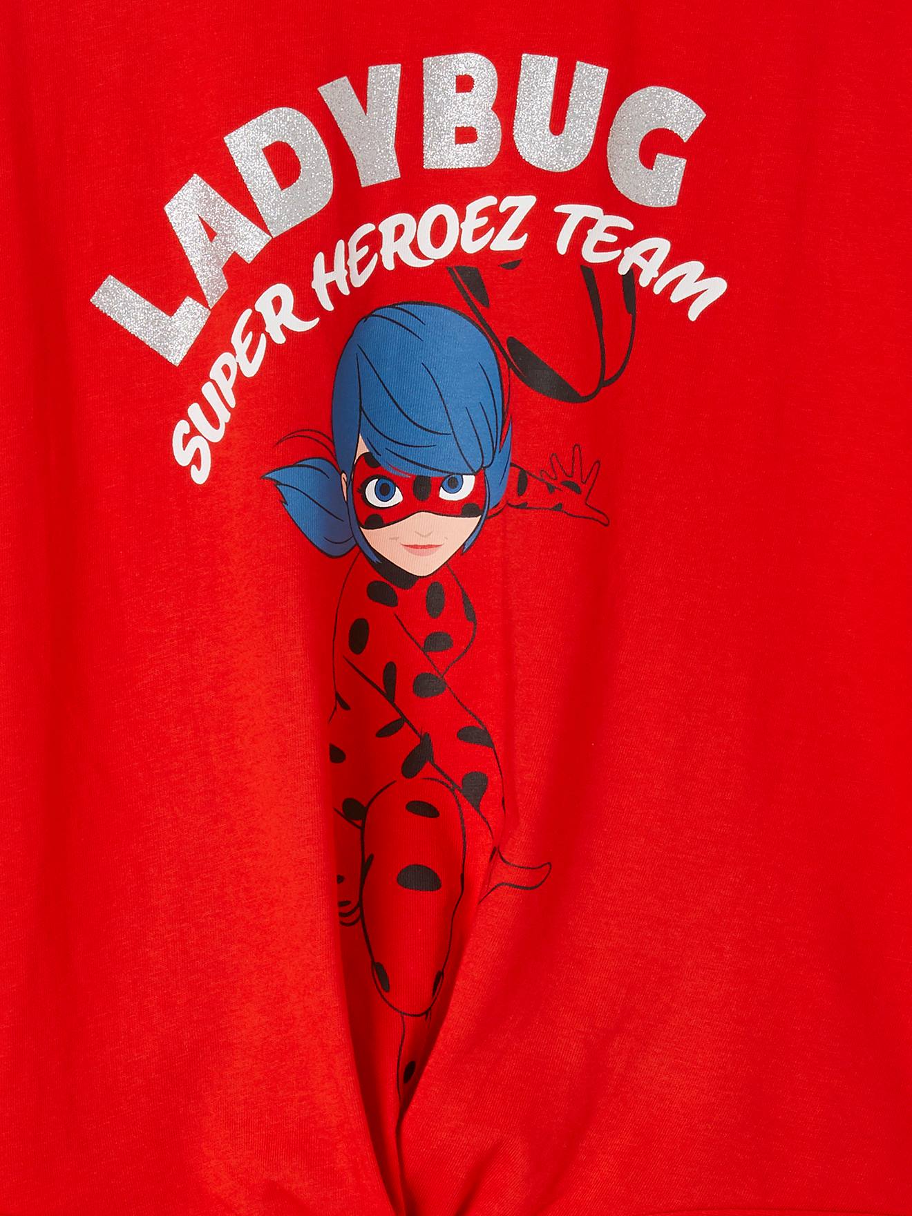 Conjunto de pijama Miraculous® com shorts em vermelho vivo liso com estampas.