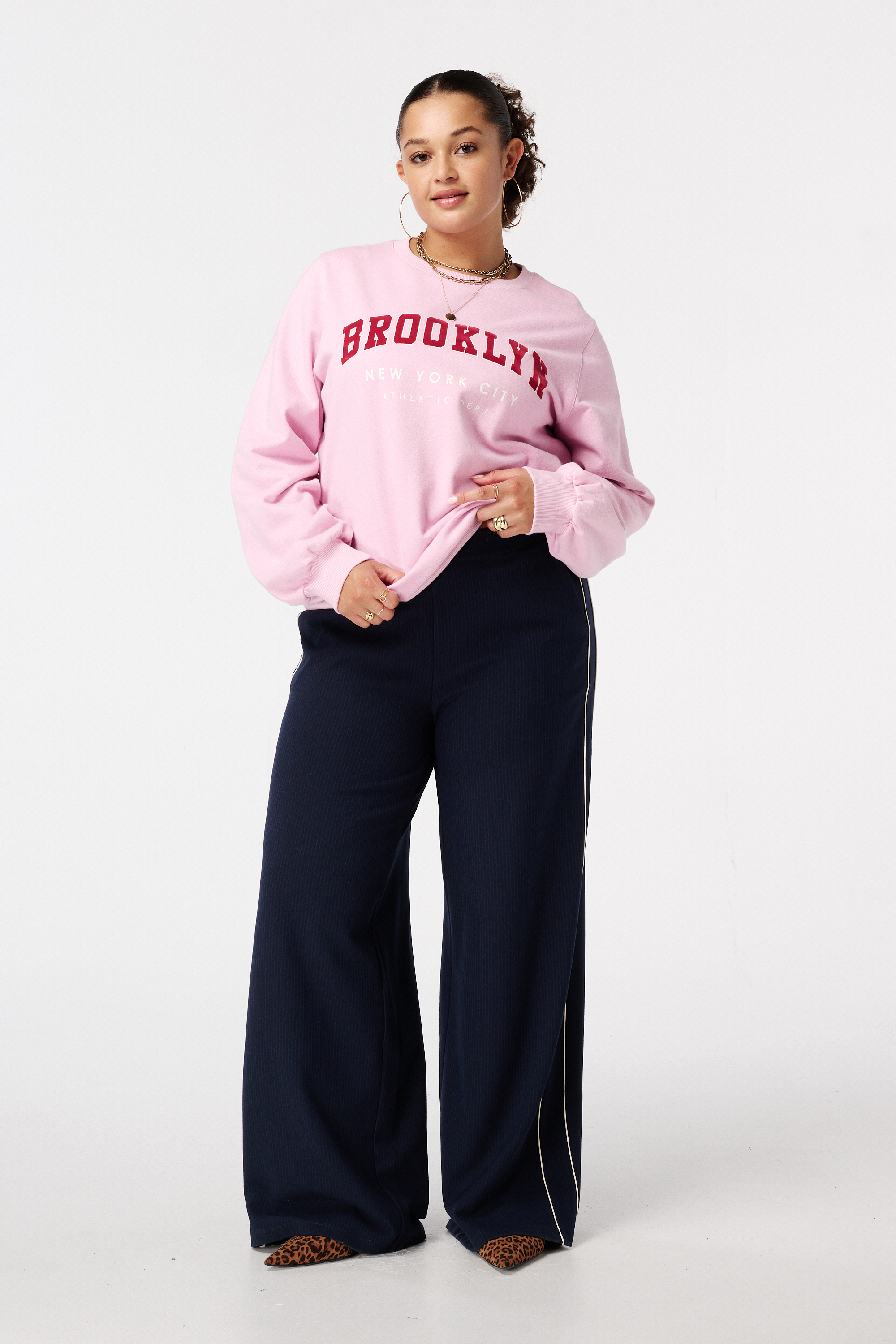 Gestreepte pantalon Navy blauw