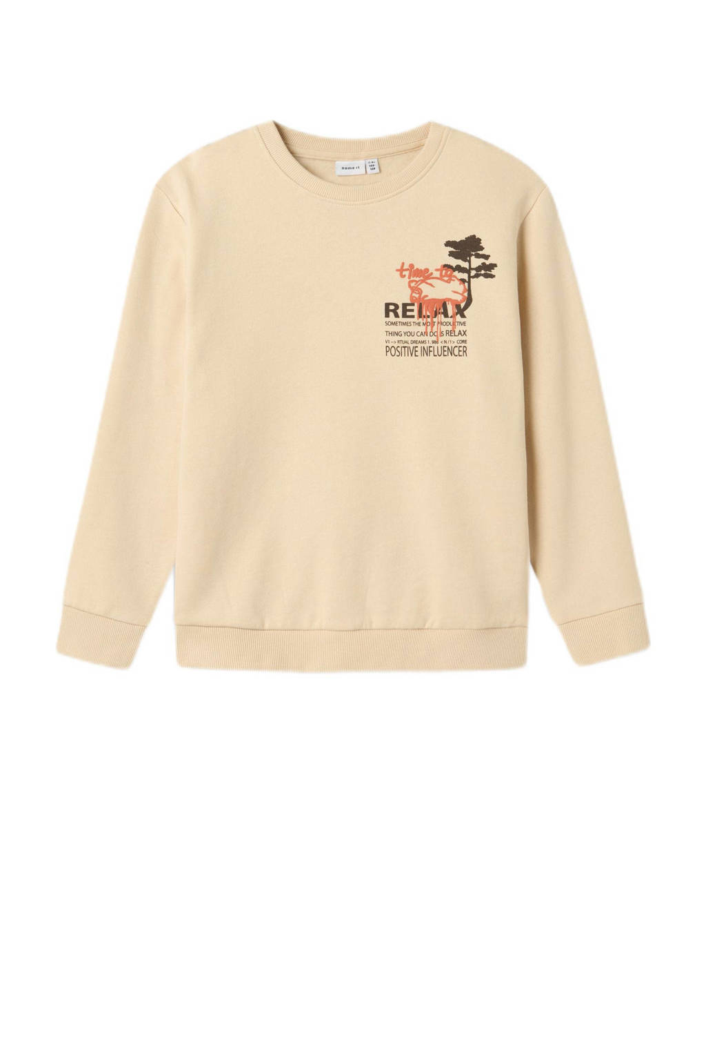 NAME IT sweater NKMOPUTER met backprint lichtzand