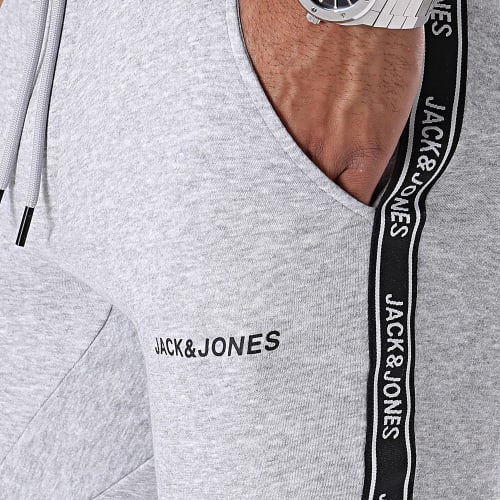 Pantalon Jogging A Bandes Twill Taper Gris Chiné