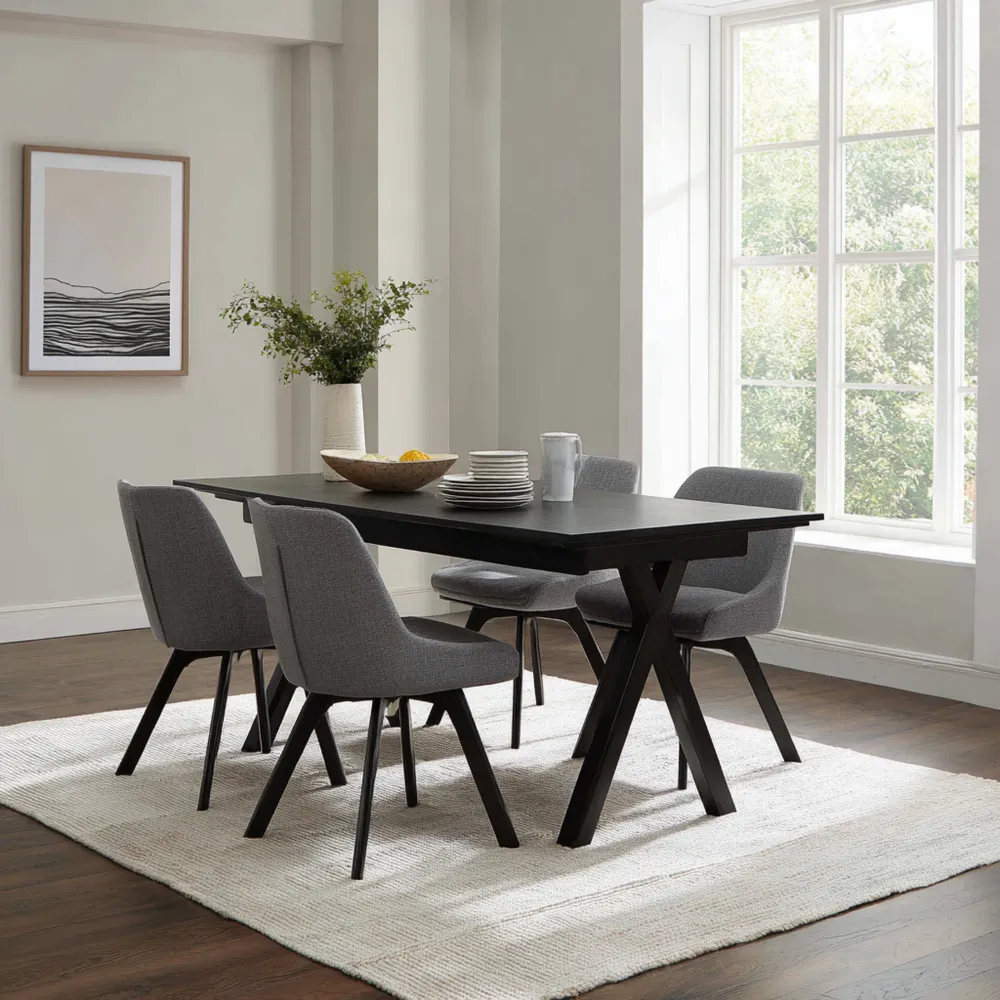 Esszimmer-Set Esstisch und Stühle Holz 160x90x75 cm – Grau/Schwarz – M